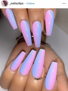 Light Blue And Purple Nails, Periwinkle Nails, Purple And Pink Nails, Pastel Blue Nails, Light Purple Nails, Cotton Candy Nails, Blue Coffin Nails