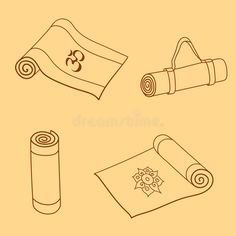 Vector set of yoga mat doodles royalty free illustration Yoga Mat Drawing, Yoga Mat Illustration, Yoga Drawing Easy, Yoga Drawing Illustrations, Yoga Doodles, Gym Vector, Yoga Tools, Yoga Drawing, Simple Drawings