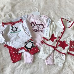 Two New Set Of Two Pieces And New One Pieces Pajama Cute Red Bedtime Sets, Cute Red Bedtime Set, Playful Red Onesie For Bedtime, Playful Red Bedtime Onesie, Holiday White Cotton Sets, White Cotton Onesie For Holidays, Holiday White Cotton Onesie, Playful White Christmas Sets, Velour Outfits