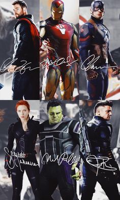 the avengers characters are posing for pictures