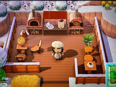 an aerial view of a kitchen and living room in animal crossing