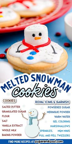 a flyer for a snowman cookie party with cookies and marshmallows on it