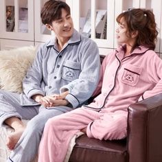 Long-sleeved couple pajamas flannel cardigan warm Pajama sets Purple Couple, Pajamas Flannel, Flannel Cardigan, Pajamas For Teens, Night Wears, Mens Pjs, Silk Pjs, Warm Pajamas, Family Pajama Sets