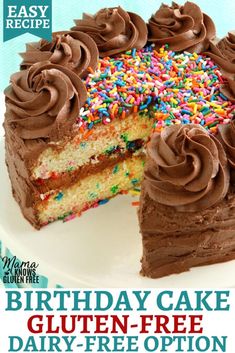 a birthday cake with chocolate frosting and sprinkles on the top is shown