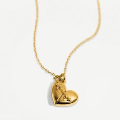 Shown here: A gold arrow on a heart necklace. The locket is packaged in the Fortune & Frame story book packaging. A Note To Self, Popular Sayings, Personal Mantra, Gold Locket Necklace, Mini Envelopes, Heart With Arrow, Gold Dipped, Romantic Gift, Romantic Love