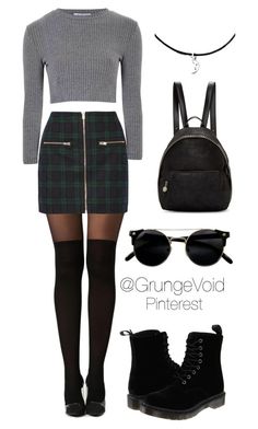 90s outfit plaid skirt by grungevoid on Polyvore featuring polyvore, fashion, style, Glamorous, Boohoo, Madewell, Dr. Martens, STELLA McCARTNEY and clothing Stil Emo, Doc Martens Outfit, Wallpaper Cantik, Rock Outfit