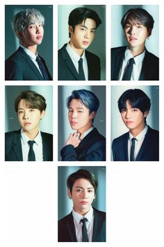 six images of young men in suits and ties, all with different hairstyles