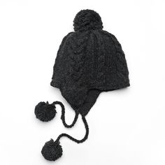 This trapper hat by SIJJL offers fabulous pom-pom details and a cable-knit design. Pom-pom details Trapper styling Fleece lining Cable-knit design FABRIC & CARE Wool, polyester Spot clean Imported FIT & SIZING One size fits most  Color: Black. Gender: female. Age Group: adult. Accessories Guide, Trapper Hat, Trapper Hats, Design Fabric, Winter Hat, Mitten Gloves, Hat Sizes, Knitting Designs, Lands End