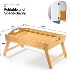 the foldable and space saving tray is shown with measurements