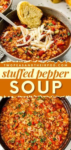 This Stuffed Pepper Soup is a hearty and easy dinner recipe that tastes just like stuffed peppers. Made with basic ingredients, this one-pot meal is one of the best comfort food dinner recipes to try! Save this pin! Green Pepper Soup, Bell Pepper Soup, Easy Stuffed Peppers, Quick And Easy Soup, Stuffed Pepper, Pepper Soup, Stuffed Pepper Soup