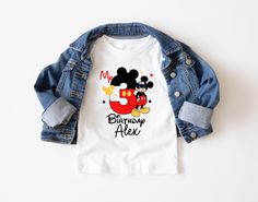 Personalized Mickey T-Shirts For Kids, 3th Birthday Mickey Shirt, Birthday Boy Custom Shirt, Funny Birthday Shirt, Mickey Mouse Shirt **Discover Comfort and Durability For our printing, we've handpicked top-quality shirts from Bella Canvas and Gildan SoftStyle brands, renowned for their excellence in the industry. *Bella Canvas* - Available in unisex sizes - Weighing 4.2 oz. - Solid colors feature a luxurious blend of 100% Combed Cotton and Ring-Spun Cotton. - Athletic Heather boasts 90% Combed Mickey Mouse 2 Birthday Shirt, White Mickey Mouse T-shirt For Birthday, Mickey Mouse Crew Neck Top For Birthday, Mickey Mouse Crew Neck T-shirt For Birthdays, Mickey Mouse Crew Neck T-shirt For Birthday, White Mickey Mouse Top For Birthday, Disney Birthday Shirt Boy, Twoodles Birthday Party Boy, Mickey Mouse Cake Ideas