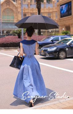 Elegant denim large lapel collar, cut out waist summer slit long dress – ORUMATORU Chic Denim Outfits, Unique Summer Dresses, Fall Fashion Trends Casual, Embellished Skirt, Denim Outfits, Sleeveless Skirt, Cut Out Design, Blue Skirt, Fall Fashion Trends