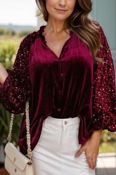 Features: Sequin  Sheer: Opaque  Stretch: Slightly stretchy  Material composition: 95% polyester, 5% elastane  Care instructions: Machine wash cold. Tumble dry low.  Imported   Size US Bust Top Length S 4 40.6 24.4 M 6/8 42.9 25.2 L 10/12 45.3 25.9 XL 14/16 48.4 26.7 Winter Blouses, Holiday Tops, Scarf Poncho, New Tops, Belleza Natural, Black Forest, Holiday Dresses, Business Fashion, Sequin Dress