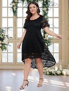 A-Line Lace Flowy High Low Cocktail Party Dress. (paid link) Fall Dresses For Wedding Guest, Dresses For Party Night, Plus Size Dresses For Party, Best Plus Size Dresses, Plus Size Wedding Guest Dress, Wedding Guest Dresses For Women, Dress For Chubby, Plus Size Wedding Guest, Party Dresses With Sleeves