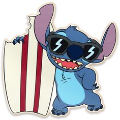 a cartoon character with sunglasses holding a striped board