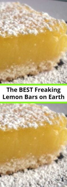 two lemon bars with the words the best freaking lemon bars on earth