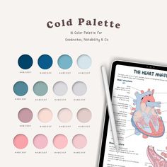 ✨ Cold Palette ✨ WHAT'S INCLUDED: 🦋 Color swatches as a PDF 🦋 16 Colors with Hexcodes TECHNICAL REQUIREMENTS: 💻 Compatible with all devices, including: iPad, iPhone, Macbook, PC, etc. 💻 A notes app is a nice feature to use the font. I recommend the following: iOS/iPadOS: GoodNotes, Noteshelf Android: Xodo, Noteshelf Windows: Drawboard PDF, Xodo. NOTES: ‼️ This is a digital product, which is excluded from the right of withdrawal due to its incorporeal nature. By executing the contract, you wa Goodnotes Elements Stickers, Digital Planner Colour Palette, Color Pallet Design, Note Design Layout, Goodnotes Colors Palette, Digital Notes Color Palette, Goodnotes Colour Palette, Cold Winter Palette, Good Notes Tips