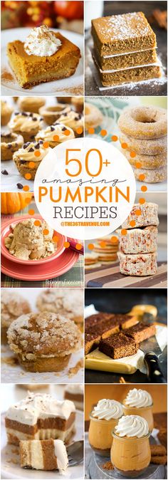 pumpkin desserts and pies with the title overlay reads 50 pumpkin recipe ideas