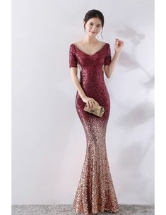 V-neck Mermaid Dress For Banquet And Party Season, V-neck Mermaid Dress With Sequins For Wedding, Party Mermaid Dress With Sweep Train And V-neck, Sequin Mermaid Dress For Banquet, Elegant V-neck Mermaid Dress With Sequins, Elegant Evening Dress With Contrast Sequin For Banquet, Sparkling V-neck Evening Dress For Party Season, Formal Sequin Mermaid Hem Dress For Prom, Elegant Mermaid Dress With Contrast Sequin For Prom