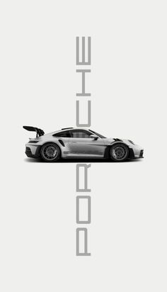 a car is shown in black and white with the word porsche on it's side