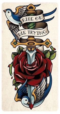 Old School Style Tattoo, School Tattoo Ideas, Rose And Dagger Tattoo, Sailor Tattoos, Traditional Style Tattoo, Sailor Jerry Tattoos, Old School Style