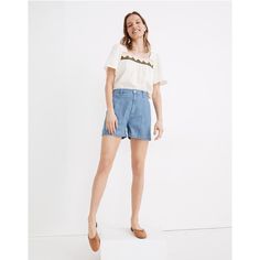 Made Of Lightweight Denim Woven With Supersoft Tencel Lyocell, These Shorts Have Sleek Pintucked Seams Down The Front. Just As Comfy As Cutoffs, But Way More Polished. Extra-High Rise, Easy Through Hip And Thigh. Front Rise: 12 1/2"; Inseam: 4". Do Well: Tencel Lyocell Fibers Are Derived From Sustainable Wood Sources In A Closed-Loop Process. 62% Cotton/38% Tencel Lyocell. Machine Wash. High Rise Denim Shorts For Workwear, Mid-rise Denim Shorts For Work, Medium Wash Summer Workwear Bottoms, Summer Workwear Medium Wash Bottoms, Summer Workwear Bottoms In Medium Wash, Denim Shorts Style, Fashion For Petite Women, High Rise Denim Jeans, All Jeans