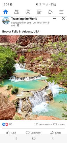 an instagram page with the image of people swimming in a pool and waterfalls