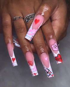 Valentines Nails And Toes Ideas, Valentine’s Day Nails Inspiration, Valentines Day Nail Inspiration, Valentine’s Day Junk Nails, Valentine Long Nails, Be Mine Nails, Valentine’s Day Nail Sets, Valentine’s Day Set Nails, Valentine’s Day Sets Nails