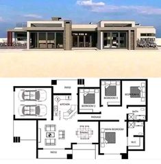 two story house plan with 3 car garage and living room in the middle, open floor plan