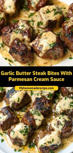 garlic butter steak bites with parmesan cream sauce