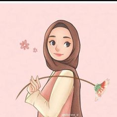 a drawing of a woman wearing a hijab and holding a butterfly in her hand