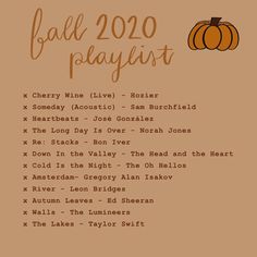 the fall playlist with pumpkins and other things to do on it's side