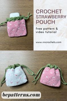 crochet strawberry pouch free pattern and video instructions