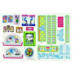 an assortment of stickers with different shapes and colors on the back of each one