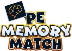 the logo for pe memory match is shown in yellow and blue letters with an image of a brain on it