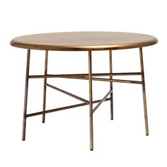 a round wooden table with metal legs on an isolated white background for use as a coffee table