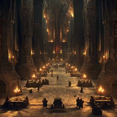 the thrones in game of thrones are lit up with candles and people sitting around them