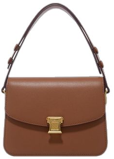 Daily Use Satchel With Gold-tone Hardware And Flap, Gold-tone Hardware Flap Shoulder Bag, Tan Shoulder Bag For Office, Tan Satchel Flap Bag With Adjustable Strap, Modern Shoulder Bag With Flap And Top Carry Handle, Tan Shoulder Bag With Gold-tone Hardware For Daily Use, Modern Tan Satchel Shoulder Bag, Modern Tan Shoulder Bag With Adjustable Strap, Classic Tan Crossbody Bag