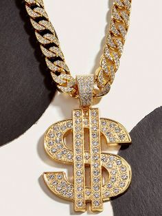 1 Set Blinged Dollar Sign Pendant Necklace, Trendy Exaggerated Design For Nightclub And Hip Hop Men  Fashionable,Hip-hop,Gothic   Zinc Alloy     Men Fashion Jewelry, size features are:Bust: ,Length: ,Sleeve Length: Mens Gold Chain Necklace, Men Pendant, Necklace Trendy, Diamond Decorations, Dollar Sign, Gold Chains For Men, Necklace Pendants, Gold And Silver Rings, Estilo Hip Hop