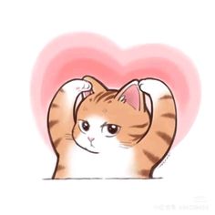 an orange and white cat standing in front of a heart