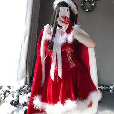 Size: M, style: red cape Queen Cape, Christmas Shawl, Hooded Shawl, Pink Cape, Maid Cosplay, Bunny Dress, Y2k Dresses, Christmas Clothes, Maid Outfit