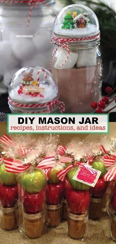 mason jars filled with apples and candy canes