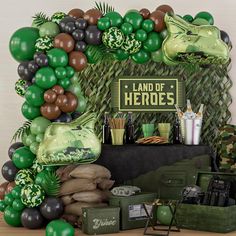 an army themed party with balloons and decorations