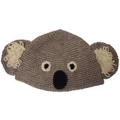 a knitted koala hat with eyes and ears