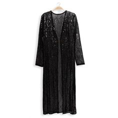 Step into the spotlight with this dazzling black sequin kimono - the ultimate statement piece! Crafted with shimmering sequins and luxurious black fabric, this kimono is designed to turn heads and steal the show. With its eye-catching sequin embellishments, this kimono adds a touch of sparkle and glamour to any ensemble. Whether you're attending a party, concert, festival or a special event this open front sequin duster is sure to make you feel like a star. The flowing silhouette and lightweight fabric make this sequin kimono both comfortable and stylish. Pair it with your favorite leather skinnies for a sophisticated look or layer it over jeans and a band shirt for a more casual-chic vibe. Make a bold fashion statement and sparkle like never before in this black sequin kimono.  Details * Sequin Duster, Sequin Kimono, Dress Leggings, Leggings Outfits, Mode Kimono, Swim Coverup, Legging Outfits, Band Shirt, Long Kimono