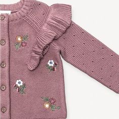 Floral Bird Embroidered Baby Knit Cardigan (organic cotton) Girl Cardigan, Pastel Knits, Baby Bath Robe, Baby Blanket Gift, Coverall Jumpsuit, Knitted Baby Cardigan, Knit Baby Sweaters, Muslin Baby, Baby Swaddle Blankets