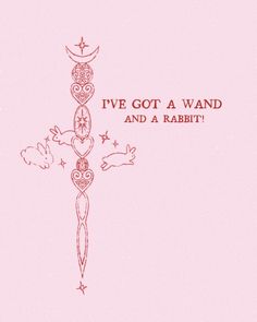 a pink background with an ornate cross and the words i've got a wand and a rabbit