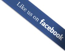 a blue facebook ribbon with the words like us on facebook written in white font,