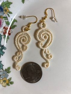 Lace Earrings Embroidered Earrings Ivory Earrings Dangle - Etsy White Bohemian Filigree Earrings, Embroidered White Jewelry For Party, White Embroidered Jewelry For Party, Elegant Embroidered Earrings, Elegant Embroidered Wedding Earrings, Eagles Colors, Embroidered Earrings, Ivory Earrings, Hippy Gifts