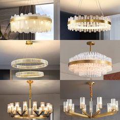 four different types of chandeliers hanging from the ceiling